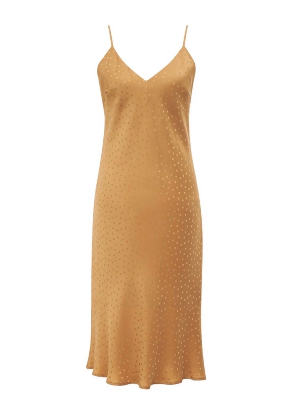Gold Hawk Silk Jacquard Slip Dress (Camel)